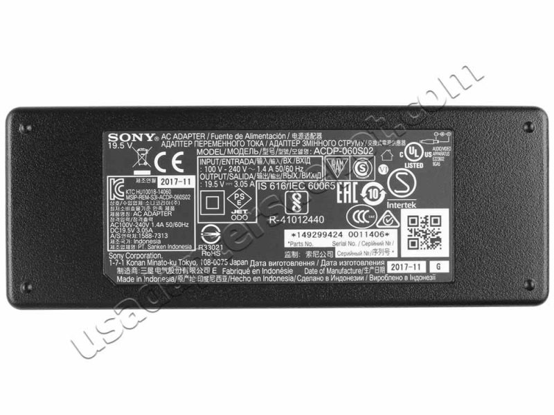 60W Sony 149048611 ACDP-002 AC Adapter Charger Power Cord