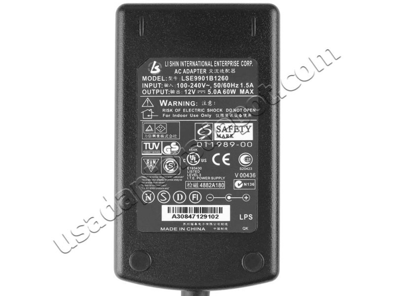 60W Lenco DVT-1936 AC Adapter Charger Power Cord