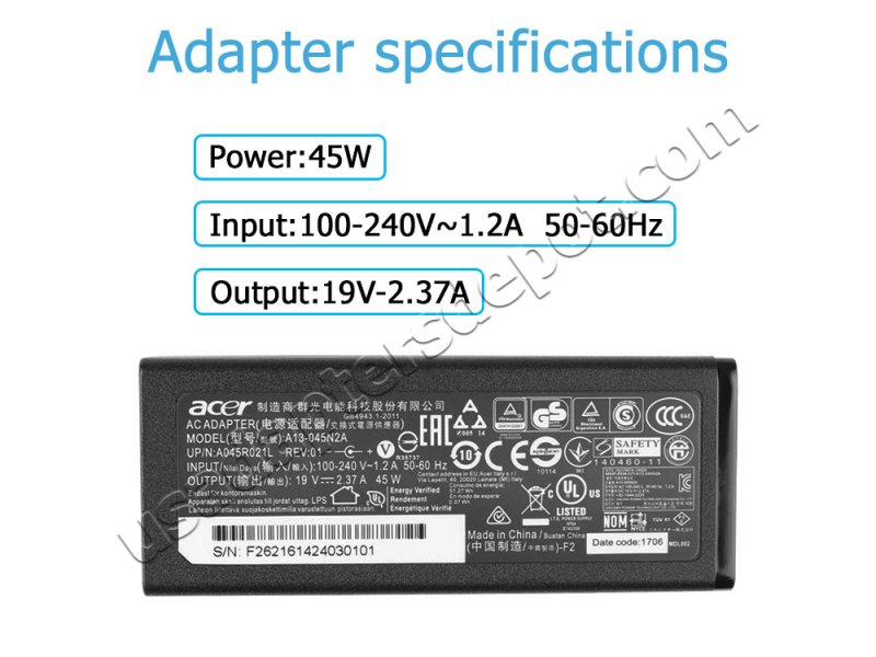 Original Acer Aspire 5 A514-52K AC Adapter Charger 45W