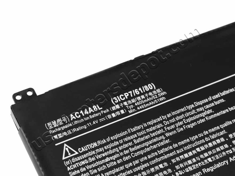 11.4V 52.5Wh Acer Aspire KT.0030G.001 AC14A8L Battery