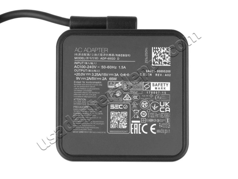 65W USB-C Charger MSI Prestige 13 AI Evo A1MG-006FR AC Adapter + Cable