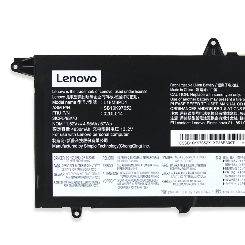 Lenovo Laptop Batteri internt, 3C 57Wh, 11,31V, L23M3P71, Li-ion, SMP